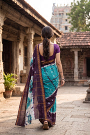 Turquoise Blue and Purple Tie-Dye Sungudi Cotton Saree 10078014