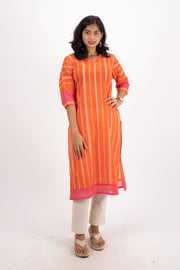 Orange Handcrafted Dhaniakhali Cotton Kurta 10073990