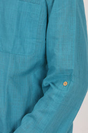 Blue Full Sleeve Slub Cotton Solid Style Men's Kurta 10074258
