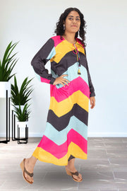 Multi Colour Printed Vegan Charmeuse Silk Dress 10073752