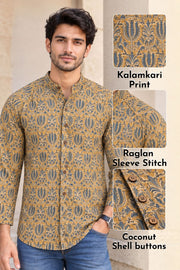Green Full Sleeve Kalamkari Print Raglan Men's Shirt 10077843