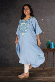 Blue Sozni Embroidered Crepe Silk Kaftan 10064726
