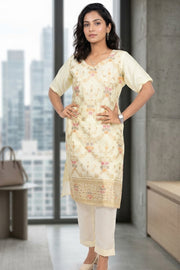 Beige Mukaish Embroidery Viscose Silk Salwar Suit 10076197