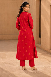 Red Hand Embroidered Cotton Kurta  10077659