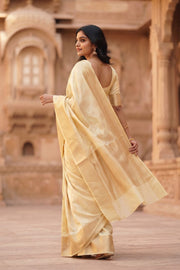 Cream Handloom Banarasi Chiniya Silk Saree 10065488