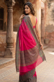 Pink Handloom Chettinad Cotton Saree 10077351