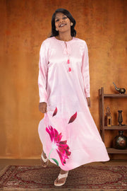 Pink Printed Vegan Charmeuse Silk Dress 10074053