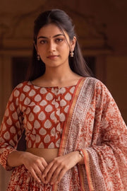 Maroon Hand Block Printed Chaniya Choli With Kota Doria Dupatta 10066336