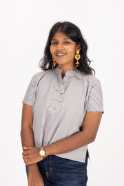 Grey Chinese Collar Cotton  Crop Top  10068104