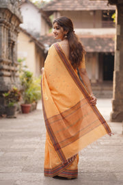 Sandalwood Orange Handloom Kanchi Cotton Saree 10071678