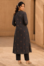 Rustic Black Hand Embroidered Cotton Kurta 10077666