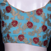 Blue Banarasi Organza Blouse with Floral Motif 10076219
