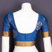 Royal Peacock Blue Kanjivaram Soft Silk Blouse With Geometric Motifs and Zari Border 10076623