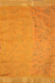 Orange Printed Semi Linen Saree With Floral Motifs And Zari Border 10076277