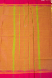 Golden Honey Yellow Handloom Kanchi Cotton Saree with Stripes And Temple Border 10076483