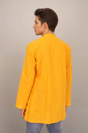 Yellow Full Sleeve Slub Cotton Solid Style Men's Kurta 10074248