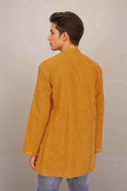 Yellow Full Sleeve Slub Cotton Solid Style Men's Kurta 10074415