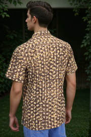 Grey Half Sleeve Ajrakh Printed Cotton Mens Shirt 10073169