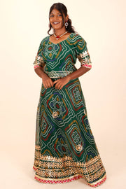 Green Handcrafted Kota Doria Cotton Lehenga 