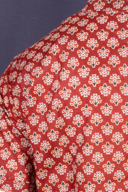 Red Ajrakh Cotton Men's Short Kurta With Front Pocket 10077154