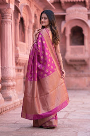Pink Handloom Banarasi Muga Silk Saree 10074270