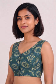 Green Ajrakh Printed Cotton Blouse 10061196