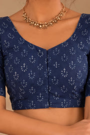 Blue Indigo Hand Block Printed Cotton Blouse 10078126