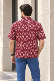 Dark Maroon Half Sleeve Handloom Ikat Cotton Men's Shirt 10077854