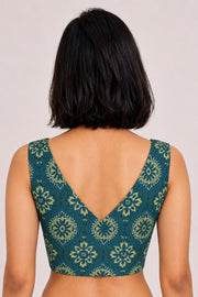 Green Ajrakh Printed Cotton Blouse 10061196