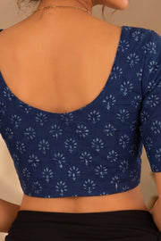 Blue Indigo Hand Block Printed Cotton Blouse 10078126