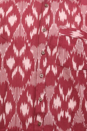 Dark Marroon Half Sleeve Handloom Ikat Cotton Men's Shirt 10077854