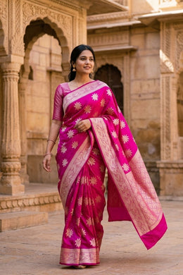 Pink Handloom Banarasi Chiniya Silk Saree 10065489
