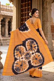Navy Blue and Orange Sungudi Cotton Saree 10078025
