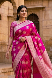 Pink Handloom Banarasi Chiniya Silk Saree 10065489
