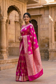 Pink Handloom Banarasi Chiniya Silk Saree 10065489