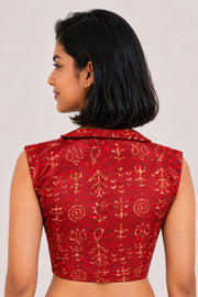 Red Ajrakh Printed Mashru Blouse 10061185