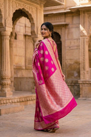 Pink Handloom Banarasi Chiniya Silk Saree 10065489