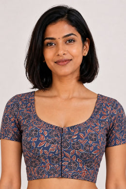 Blue Ajrakh Printed Cotton Blouse 10073372