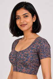 Blue Ajrakh Printed Cotton Blouse 10073372