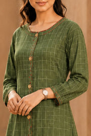 Green Embroidered Cotton Dress 10077624