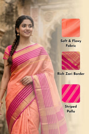 Peach Semi Mysore Crepe Silk Saree 10077825 