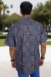 Blue Half Sleeve Ajrakh Printed Cotton Mens Shirt 10071095