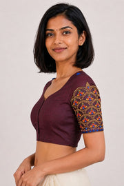 Brown Aari Embroidered Silk Blouse 10068935