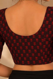 Maroon Indigo Hand Block Print Cotton Blouse 10078153