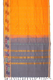 Orange Kanjivaram Silk Cotton Saree with Ikat Border 10077972
