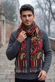 Red Kani Printed Soft Silk Unisex Stole 10077885