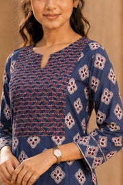Blue Hand Block Printed Cotton Kurta 10077665