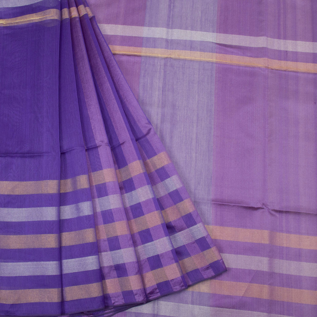Daisy Bush Purple Handloom Maheswari Silk Cotton Saree 10062626