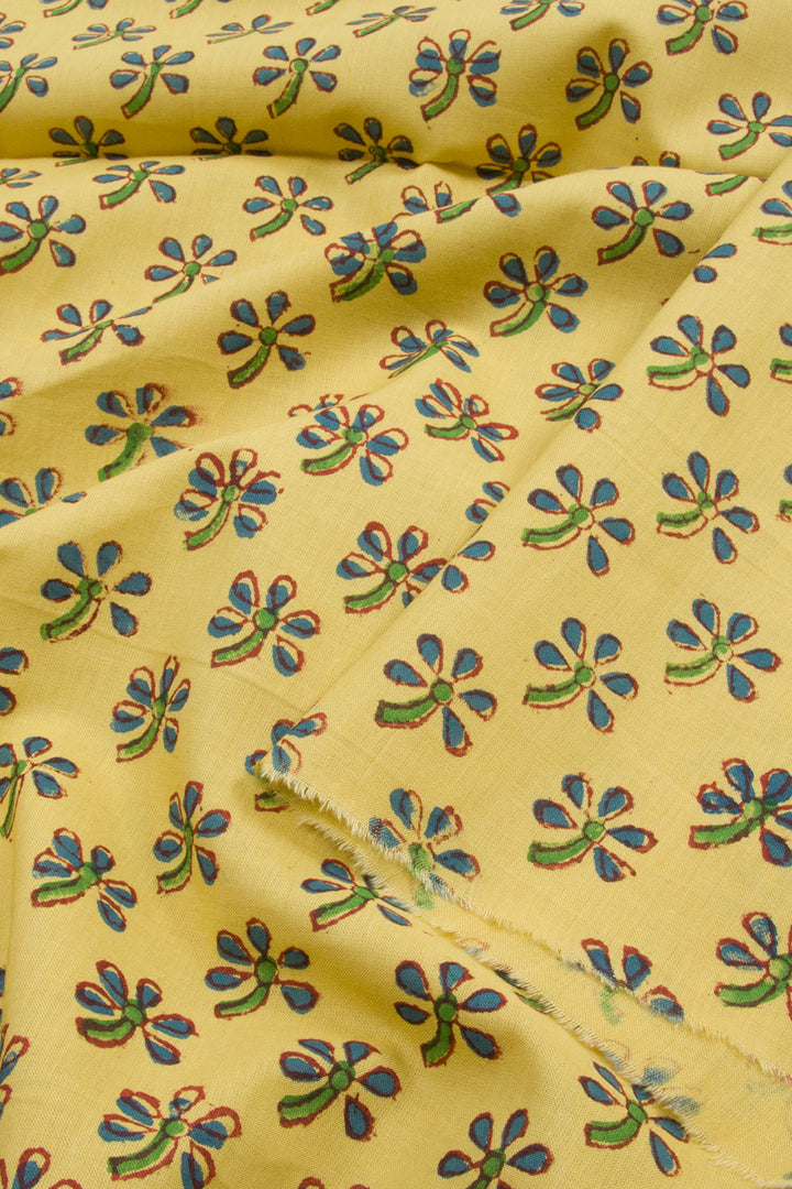 Yellow Hand Block Printed Mulmul Cotton Salwar Suit Material 10062836