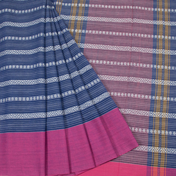 Lapis Blue Handloom Dhaniakhali Cotton Saree 10063793